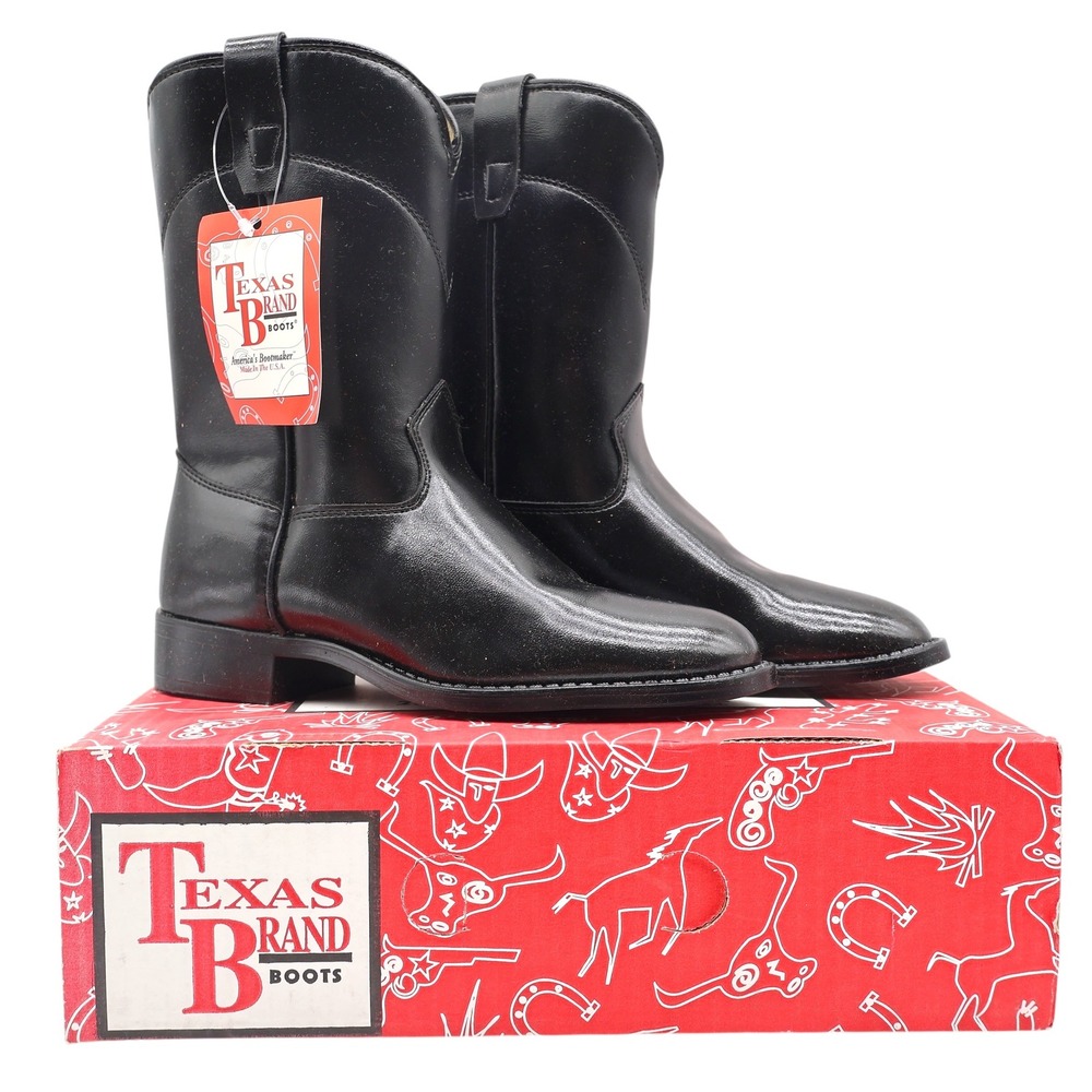 Texas Brand Roper Boots Youth Size 2 D Vintage Black Manmade Made in USA C1500